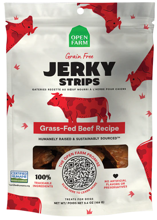 Open Farm Grain-Free Grass-Fed Beef Jerky Strips Dog Treats Open Farm