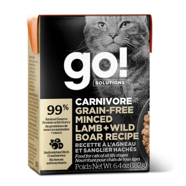 Go! Solutions Carnivore Grain-Free Tetra Packs for Cats - Minced Lamb & Wild Boar Recipe