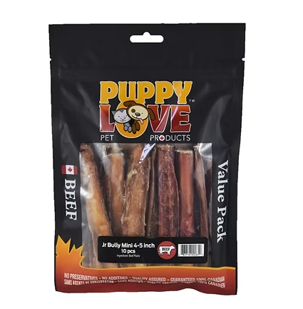Puppy Love Canadian Beef Jr. Bully Sticks Mini 4-5" 10 Pack Puppy Love