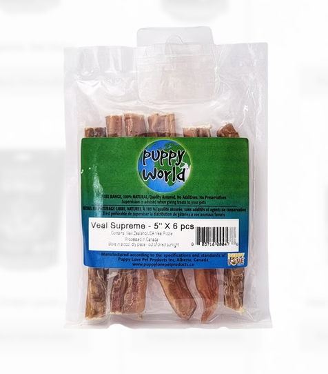 Puppy World Veal Supreme Chews 5" 6 Pack Puppy World